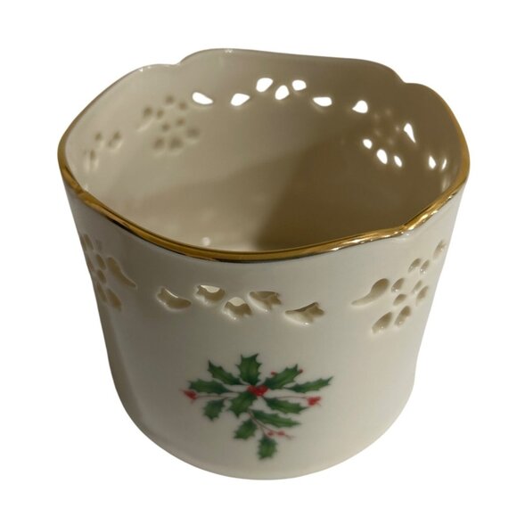 Lenox Holiday Wine Bottle Holder Porcelain With Gold Trim & Holly Design - Picture 2 of 5
